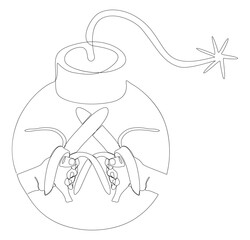 Poster - One continuous line of bomb with banana. Thin Line Illustration vector concept. Contour Drawing Creative ideas.
