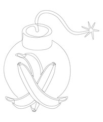 Poster - One continuous line of bomb with banana. Thin Line Illustration vector concept. Contour Drawing Creative ideas.