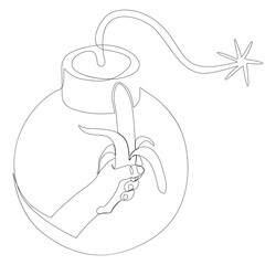 Poster - One continuous line of bomb with banana. Thin Line Illustration vector concept. Contour Drawing Creative ideas.