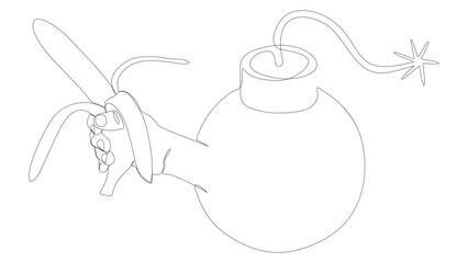 Poster - One continuous line of bomb with banana. Thin Line Illustration vector concept. Contour Drawing Creative ideas.