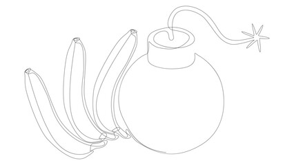 Poster - One continuous line of bomb with banana. Thin Line Illustration vector concept. Contour Drawing Creative ideas.