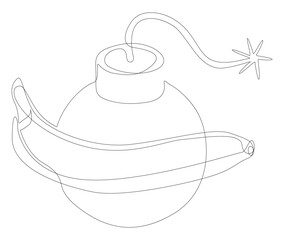 Poster - One continuous line of bomb with banana. Thin Line Illustration vector concept. Contour Drawing Creative ideas.