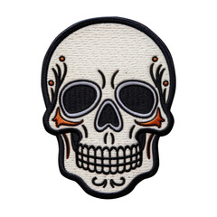 embroidered skull patch sticker, stitched patchwork icon on transparent png background, generative a