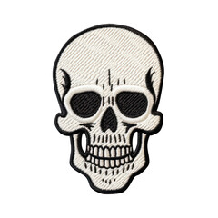 embroidered skull patch sticker, stitched patchwork icon on transparent png background, generative a