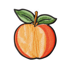 embroidered peach patch sticker, stitched patchwork icon on transparent png background, generative a