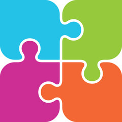 Colorful jigsaw logo. Puzzle pieces connected together