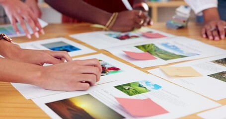 Poster - business hands, graphic design and collaboration, brand or color palette development in marketing me