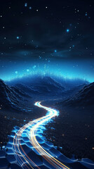 Poster - Data technology and communication futuristic illustration. Wave of bright particles. Technological 3D landscape. Big Data visualization. Network of dots connected by lines.