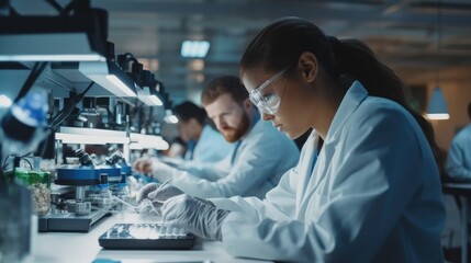 Poster - Students Working in Advanced Lab with Science Equipment, Microchip Design and Electronics Development.
