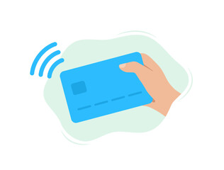 Poster - NFC Payment Icon. Secure and Contactless Transactions with Credit Bank Cards Using Wireless NFC Pay Technology. Vector illustration isolated on white background with icons