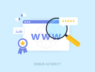 Poster - domain authority in seo concept. authority, relevance and trustworthiness in aged web domains with q