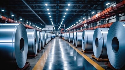 Wall Mural - Rolls of galvanized steel sheet inside the industry factory.