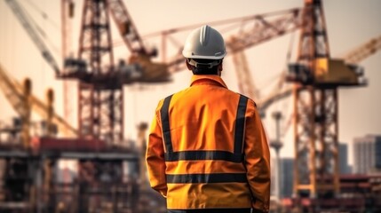 Fototapete - Professional Engineer inspector in helmet working and analyzing data on mobile device on oil and gas.