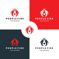 People fire style logo icon design template flat vector