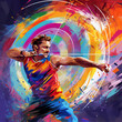 Colorful art design of the sport of archery in paint and splash style