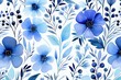 Watercolor floral background with blue and black plants. Generative AI