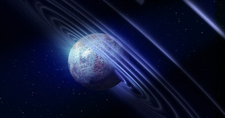 Wall Mural - abstract blue space planet with a round asteroid belt ring futuristic hi-tech on the background of s