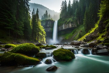 Poster - waterfall in the mountains