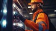 © Fred - Portrait of a male electrician in a challenging construction environment skillfully installing and repairing electrical systems