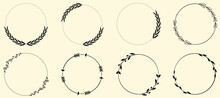 Set Of Black Laurels Frames Branches. Vintage Laurel Wreaths Collection. Hand-drawn Vector Laurel Leaves Decorative Elements. Leaves, Swirls, Ornate, Vector Illustration.
