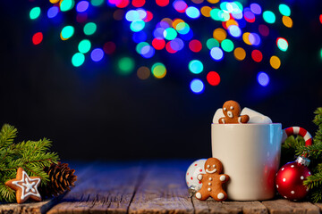Aufkleber - Hot chocolate with marshmallow, Christmas tree branch