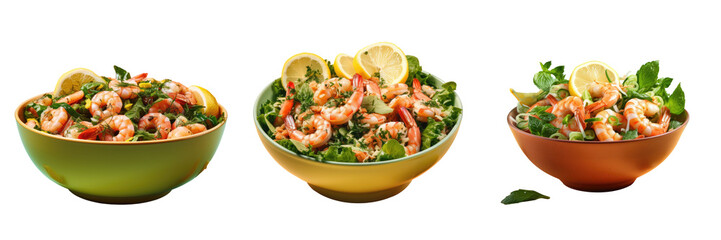 Sticker - Shrimps lemon and lettuce in bowl transparent background