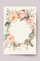 Fototapete - Colorful floral decoration illustration background template, creative arrangement of nature and flowers. Good for banner, wedding card invitation draft, greetings, and design element. Generative AI.