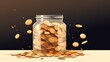 Minimalistic 2D Illustration of a Savings Jar: A transparent jar filled with coins, symbolizing personal savings