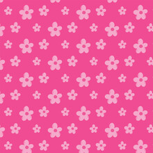 Vector Seamless Pattern With Flowers And Barbicore Print. Pink Pattern With A Flower.