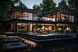 Nighttime 3D rendering of contemporary house's interior. Generative AI