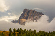 Landscape in the Dolomite Mountains, Italy, in summer, with dramatic storm clouds