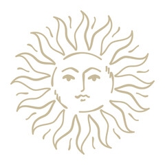 Wall Mural - Gold sun illustration with face. Vector hand drawn mystical element.