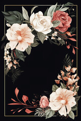 Poster - Colorful floral decoration illustration background template, creative arrangement of nature and flowers. Good for banner, wedding card invitation draft, greetings, and design element. Generative AI.