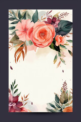 Fototapete - Colorful floral decoration illustration background template, creative arrangement of nature and flowers. Good for banner, wedding card invitation draft, greetings, and design element. Generative AI.