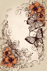 Fototapete - Colorful floral decoration illustration background template, creative arrangement of nature and flowers. Good for banner, wedding card invitation draft, greetings, and design element. Generative AI.