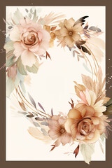 Fototapete - Colorful floral decoration illustration background template, creative arrangement of nature and flowers. Good for banner, wedding card invitation draft, greetings, and design element. Generative AI.
