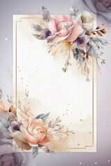 Fototapete - Colorful floral decoration illustration background template, creative arrangement of nature and flowers. Good for banner, wedding card invitation draft, greetings, and design element. Generative AI.