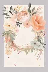 Fototapete - Colorful floral decoration illustration background template, creative arrangement of nature and flowers. Good for banner, wedding card invitation draft, greetings, and design element. Generative AI.