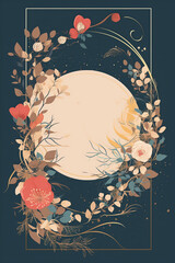 Fototapete - Colorful floral decoration illustration background template, creative arrangement of nature and flowers. Good for banner, wedding card invitation draft, greetings, and design element. Generative AI.