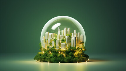 Wall Mural - green planet earth with city and light bulb