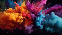 Colorful Paint Explosion On Black Background. Colorful Abstract Background.