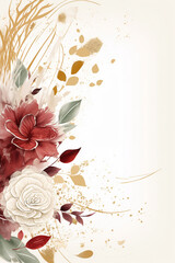 Fototapete - Colorful floral decoration illustration background template, creative arrangement of nature and flowers. Good for banner, wedding card invitation draft, greetings, and design element. Generative AI.
