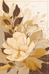Fototapete - Colorful floral decoration illustration background template, creative arrangement of nature and flowers. Good for banner, wedding card invitation draft, greetings, and design element. Generative AI.