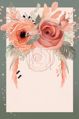 Fototapete - Colorful floral decoration illustration background template, creative arrangement of nature and flowers. Good for banner, wedding card invitation draft, greetings, and design element. Generative AI.