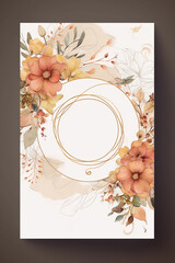 Fototapete - Colorful floral decoration illustration background template, creative arrangement of nature and flowers. Good for banner, wedding card invitation draft, greetings, and design element. Generative AI.