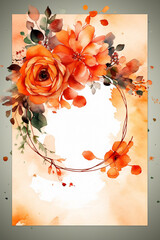Fototapete - Colorful floral decoration illustration background template, creative arrangement of nature and flowers. Good for banner, wedding card invitation draft, greetings, and design element. Generative AI.