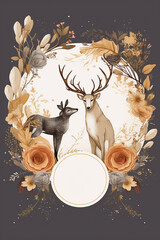 Fototapete - Colorful floral decoration illustration background template, creative arrangement of nature and flowers. Good for banner, wedding card invitation draft, greetings, and design element. Generative AI.