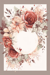 Fototapete - Colorful floral decoration illustration background template, creative arrangement of nature and flowers. Good for banner, wedding card invitation draft, greetings, and design element. Generative AI.