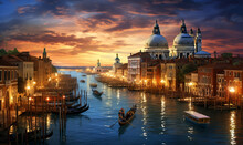 A Panorama Of Venice By Night Ai Generated