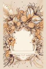 Fototapete - Colorful floral decoration illustration background template, creative arrangement of nature and flowers. Good for banner, wedding card invitation draft, greetings, and design element. Generative AI.